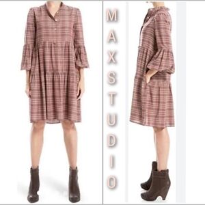 Max Studio Plaid Shirt Dress Size L NWT